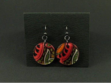 Boucles d'oreilles fantaisie rondes en résine emprisonnant du tissu