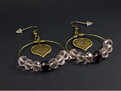 Boucles d'oreilles fantaisie anneaux et perles de verre facettées