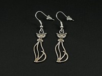 Boucles d'oreilles fantaisie chat stylisé en métal argenté