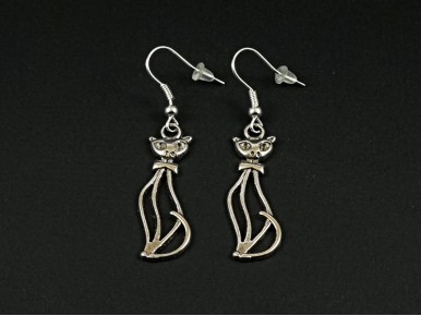 Boucles d'oreilles fantaisie chat stylisé en métal argenté