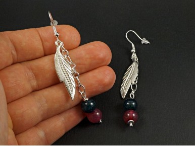 Boucles d'oreilles fantaisie breloques feuilles et perles en tourmaline naturelle