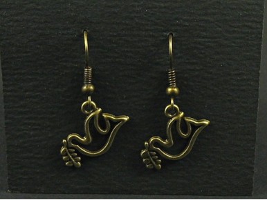 Boucles d'oreilles fantaisie colombe de la paix couleur bronze