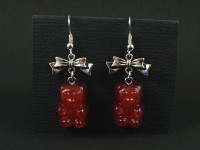 Boucles d'oreilles artisanales oursons rouges imitation bonbon