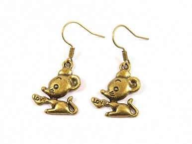 Boucles d'oreilles fantaisie souris bronze