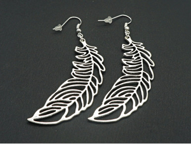 Boucles d'oreilles XL légères plumes en métal argenté