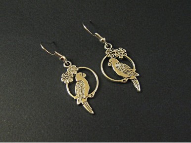 Boucles d'oreilles oiseaux sur perchoirs argentés