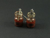 Boucles d'oreille mini bocaux de verre rempli de résine marron