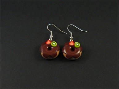 Boucles d'oreilles gourmandes donut chocolat et tranches de fruits