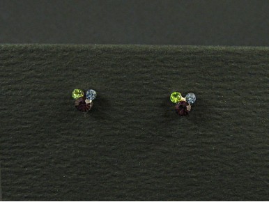 Boucles d'oreille format puce composée de 3 strass couleurs différentes