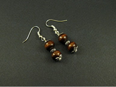 Boucles d'oreilles double perles en bois