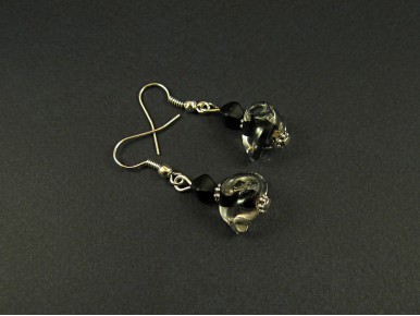 Boucles d'oreilles perles de verre noires et transparentes