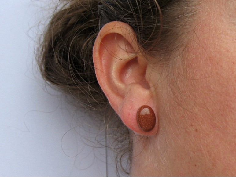 Boucles D'oreilles Boule Puce 6mm Marron Doré Nacré - Clous Fantaisie, Acrylique, Neuves Avec étiquettes