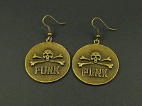 Boucles d’oreilles fantaisie PUNK disque avec crâne et os finition bronze