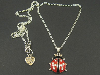 Collier coccinelle émaillée en métal fantaisie argenté