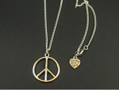 Collier fantaisie argenté brillant 'Peace and Love'