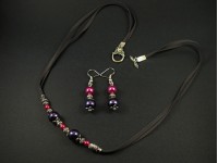 Parure perles de verre rose et fuschia