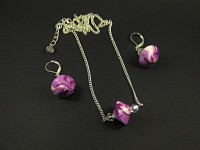 Parure artisanale boucles et collier toupie violette